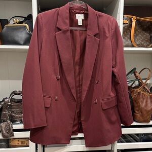 H&M Women's Double-Breasted Blazer - Burgundy